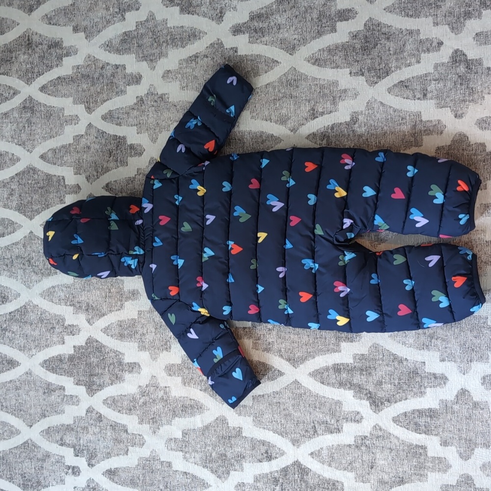 Primary Baby parka puffer suit - Navy Hearts In Size 18-24 Months - Picture 4 of 8